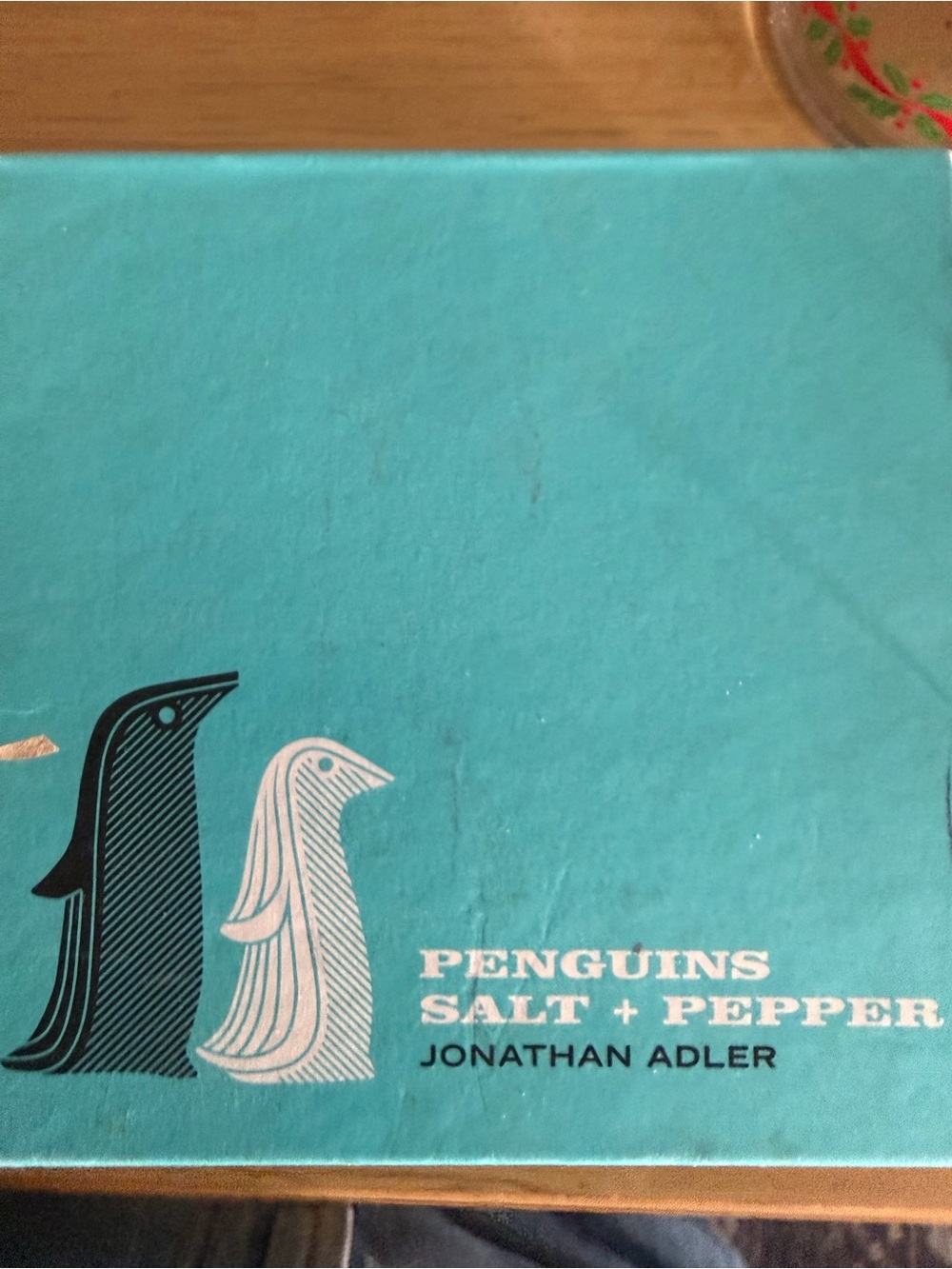 Jonathan Adler Turquoise Penguin Salt & Pepper Box with Black and White